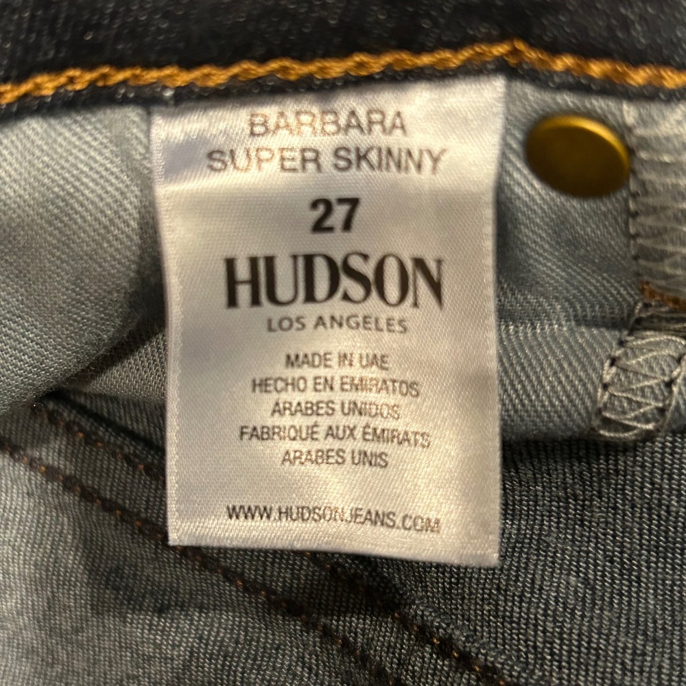 Hudson Barbara Super Skinny Jeans Women's Size 27 Dark Wash Distressed - Picture 8 of 11